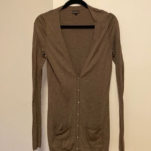 Express taupe cardigan sweater with crystal buttons
